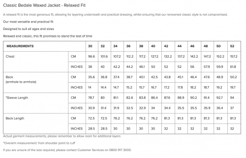 Barbour Women's Size Chart